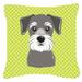 Carolines Treasures BB1268PW1414 Checkerboard Lime Green Schnauzer Canvas Fabric Decorative Pillow 14Hx14W multicolor