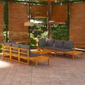 vidaXL 5 Piece Patio Lounge Set with Dark Gray Cushions Acacia Wood