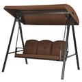 Topbuy 3-Person Patio Swing Seat Outdoor Porch Swing All Weather Hammock w/Adjustable Canopy & Cushions Brown