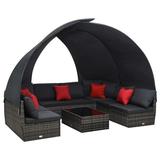 vidaXL Patio Furniture Set 9 Piece Sectional Sofa with Coffee Table Rattan