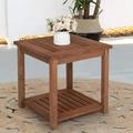 UBesGoo Modern Outdoor Patio Wood End Table Wood Side Coffee Table Carbonized Color Wooden Chat Table