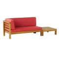 GDF Studio Cascada Outdoor Acacia Wood Left Arm Loveseat and Coffee Table Set with Cushion Teak and Red