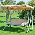 Covered Outdoor Patio Swing Bench with Frame - Sand