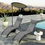 Kepooman 2PCS Set Patio Chaise Lounge Chair for Outside Aluminum Adjustable Outdoor Pool Recliner Chair For Patio Lawn Beach Pool Side Sunbathing Dark Gray