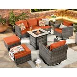 Ovios 7 Pieces Outdoor Furniture with 50 000 BTU Fire Pit Table All Weather Wicker Patio Conversation Set with Swivel Rocker