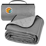 SUN CUBE Large Waterproof Outdoor Blanket Fleece Lining Windproof Stadium Blanket for Sports Picnic Park Portable Camping Blanket Car Boat Travel Machine Washable 60x80 Grey/Light Grey