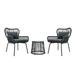 Fatima Outdoor 3 Piece Iron and Rope Chat Set with Cushions Dark Gray Gray