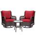 GlorySunshine 3 Pieces Patio Set Outdoor Wicker Patio Furniture Sets with Coffee Table Red