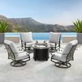 Oakland Living 44 in. Outdoor Aluminum Round Fire Table Set with Four Deep Seating Swivel Rocking Chair - 5 Piece