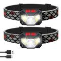 2-PACK Headlamp Rechargeable Bright Motion Sensor Head Lamp flashlight Waterproof LED Headlight with White Red Light 6 Modes Head Lights for Camping Cycling Running Fishing