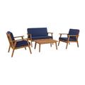 Linon Cooper Wood Outdoor Chat Set in Blue