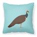 Indian Peahen Peafowl Blue Check Fabric Decorative Pillow