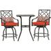 SUNCROWN 3 Pieces Outdoor Bar Set Patio Metal Swivel Chairs and Steel Slat Square Table Red