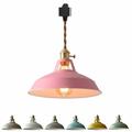 FSLiving Iron Pendant Light H Track System Pendant Light 3.9 ft Cord Macaron Pink Lampshade Dimmable Track Mount Pendant E26 Warm White Vintage Edison Bulbs Included Customizable-1 Light