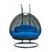 LeisureMod Charcoal Wicker Hanging 2 person Egg-Shaped Swing Chair Blue