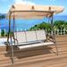 3 Person Beige Patio Swing Seat with Adjustable Canopy All Weather Resistant Hammock Swinging Chair Bench