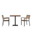 Flash Furniture Lark Series 3-Piece Steel/Aluminum Teak Patio Table and Chair Set Teak