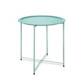 Folding Tray Metal Side Table Round End Table Light Blue Cyan Sofa Small Accent Fold-able Table Round End Table Tray Next to Sofa Table Snack Table for Living Room and Bed Room