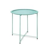 Folding Tray Metal Side Table Round End Table Light Blue Cyan Sofa Small Accent Fold-able Table Round End Table Tray Next to Sofa Table Snack Table for Living Room and Bed Room