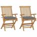 Garden Chairs with Gray Cushions 2 pcs Solid Teak Wood