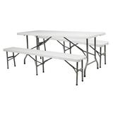 Zimtown 3-Piece Folding Bench and Table Set 2 Benches Folding Table Set for Picnic Camping Gathering Party Easy to Carry White