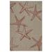 Laddha Home Designs 3 x 5 Coral Red and Beige Starfish Rectangular Outdoor Area Throw Rug