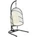 Gymax Hanging Hammock Egg Chair Patio Rattan Swing Chair w/ Stand & Beige Cushions