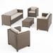GDF Studio Venice Outdoor Wicker 7 Seater Sofa Chat Set with Cushions Brown and Ceramic Gray