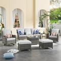 Ovios Outdoor Patio Furniture with 360Â° Swivel Rocking Chairs 7 Pieces All Weather Wicker Sectional Sofa for Backyard Party