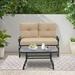 SOLAURA 2-Piece Outdoor Loveseat Set Patio Furniture Bench Sofa with Coffee Table and Brown Cushions