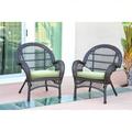 Set of 2 Brown Outdoor Furniture Patio Lounge Chairs - Sage Green Cushions