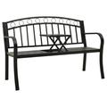 Dcenta Garden Bench with Table Teak Steel Patio Porch Chair Metal Outdoor Bench Black for Backyard Balcony Park Lawn Furniture 49.2 x 20.9 x 33.1 Inches (W x D x H)