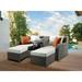 Resin Wicker and Metal Patio Convertible Sofa with Two Ottomans Beige and Gray Set of Three