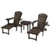 W Unlimited Oceanic Collection Outdoor Bistro Adirondack Chaise Lounge Foldable Chair Set with Cup & Glass Holder & Built in Ottoman Dark Brown - Wood - 3 Piece