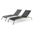 Lounge Chair Chaise Set of 2 Aluminum Metal Steel Black Modern Contemporary Urban Design Outdoor Patio Balcony Cafe Bistro Garden Furniture Hotel Hospitality
