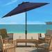 SAFAVIEH Herla 11 Auto Tilt Market Round Patio Umbrella Navy