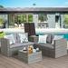 Segmart Outdoor Patio Furniture Sofa Set 4 Piece All-Weather Wicker Rattan Conversation Sectional Modular Sofa Set for Porch Deck Storage Box and Cushions Gray S13096