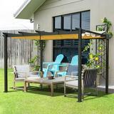 Domi Outdoor Living 9â€™ x 13â€™ Outdoor Retractable Pergola Against The Wall with Weather-Resistant Canopy Aluminum Garden Pergola Patio Grill Gazebo for Courtyard