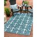 Unique Loom Ahoy Indoor/Outdoor Coastal Rug Teal/Ivory 5 3 x 7 10 Rectangle Solid Print Beach/Nautical Perfect For Patio Deck Garage Entryway