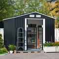 HOGYME 8 x 6 Outdoor Metal Storage Shed Tools Storage Shed Galvanized Steel Garden Shed with Double Sliding Door for Backyard Patio Lawn Dark Gray