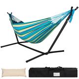 Lazy Daze Hammocks Double Hammock with Space Saving Steel Stand Includes Portable Carrying Case and Head Pillow 450 Pounds Capacity (Oasis Stripe)