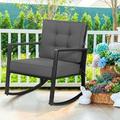 Gymax Outdoor Wicker Rocking Chair Patio Lawn Rattan Single Chair Glider w/ Grey Cushion