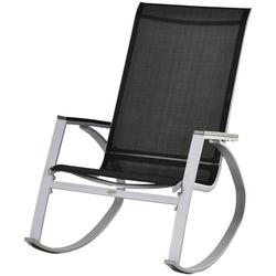 Outsunny Outdoor Modern Front Porch Patio Rocking Sling Chair - Black / Silver Steel sling mesh composite wood