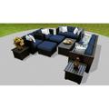 TK Classics Barbados 12 Piece Wicker Outdoor Sectional Seating Group with Storage Coffee Table and End Tables Navy