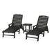 POLYWOOD Nautical 3-Piece Chaise Lounge with Arms Set with South Beach 18 Side Table in Black