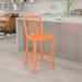BizChair Commercial Grade 24 High Orange Metal Indoor-Outdoor Counter Height Stool with Vertical Slat Back