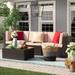 Devoko 4 Pieces Patio Furniture Sets All Weather Outdoor Sectional Sofa with Cushion and Glass Table Beige