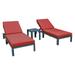 LeisureMod Chelsea Modern Aluminum Outdoor Chaise Lounge Chair Set of 2 With Side Table & Red Cushions