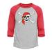 Shop4Ever Men s Pirate Skull and Crossbones Pirate Flag Raglan Baseball Shirt X-Large Heather Grey/Red