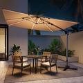 LAUSAINT HOME 10FT Patio Umbrella with LED Lights Outdoor Large Cantilever Umbrella with 360Â° Rotation Champagne